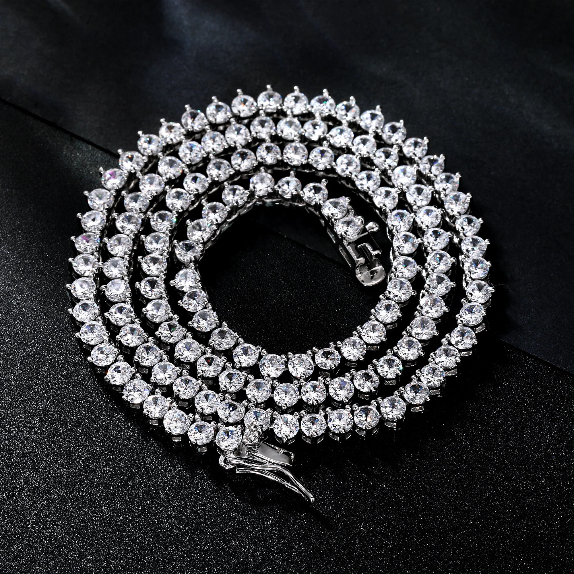 

3mm Hip Hop Round Cubic Zircon Tennis Rhodium Plated Necklace For Women