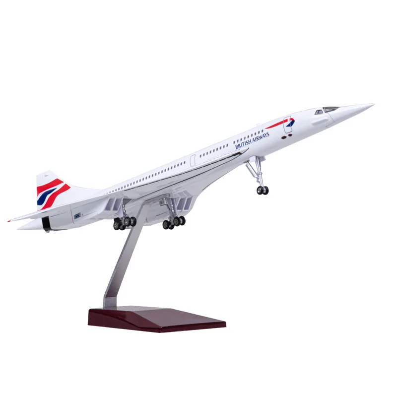 

2025 New 50CM 1:125 Scale Diecast Resin UK British Airways Concorde Airplane Airbus With Light Toy Plane Collection Display Fans