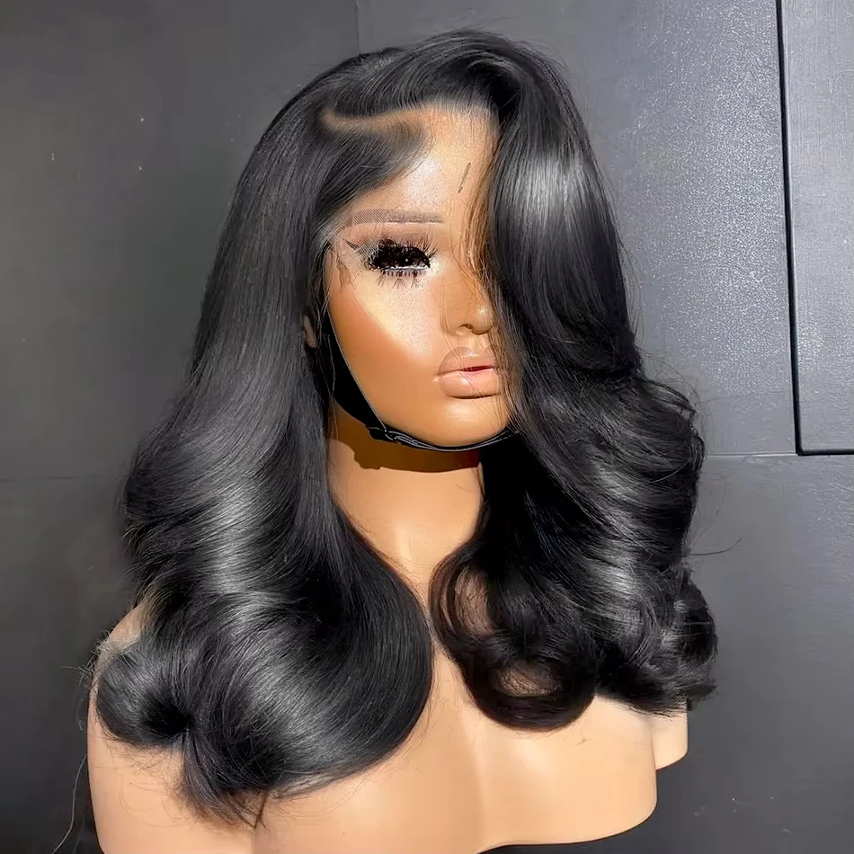 

Короткий парик-боб из натуральных человеческих волос с кружевной передней частью 13x4, с эффектом «волна», 360 HD, из бразильских необработанных волос, без клея, для женщин