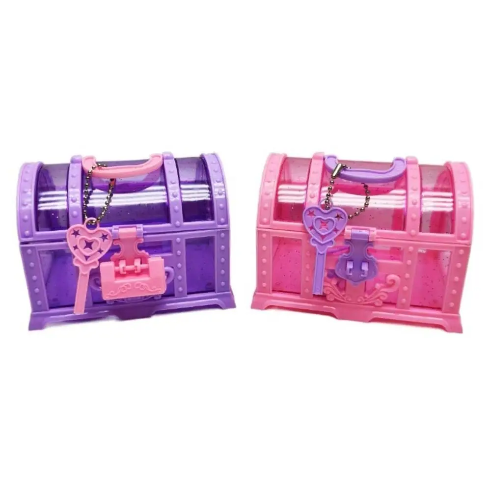 Mini Box Pink/Purple Kids Jewelry Box Pretend Play With Lock Cute Makeup Box Storage Case Plastic Treasure Chest For Children