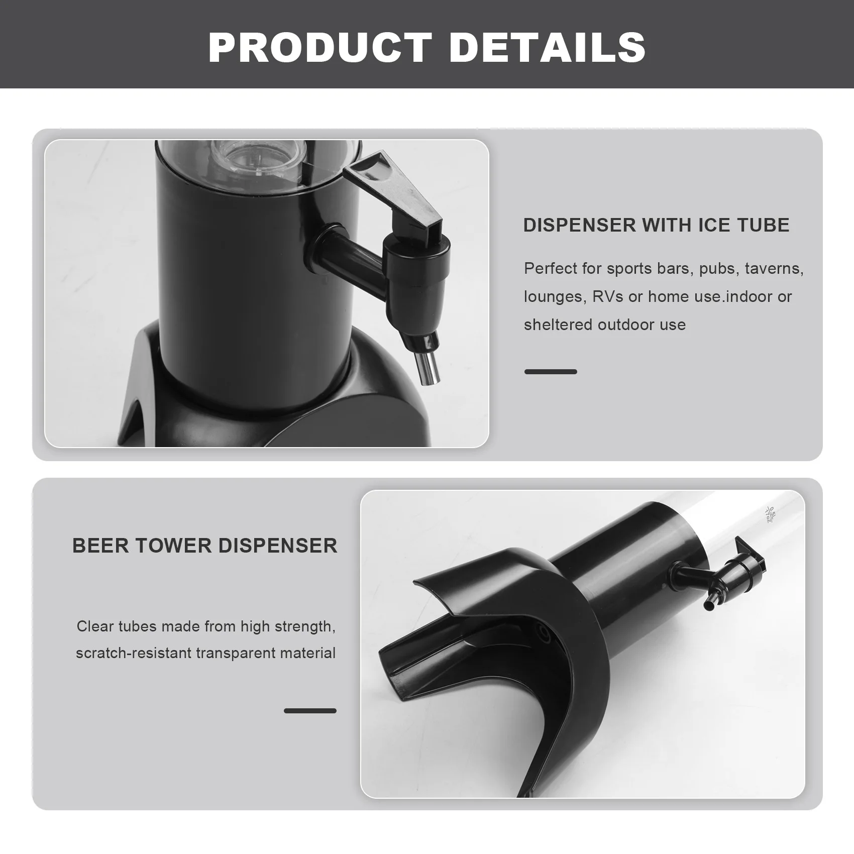 1.5L Beer Dispenser Tower Easy Clean Integrated Tap with Ice Tube and LED Light Clear Beverage Tower Dispenser Black