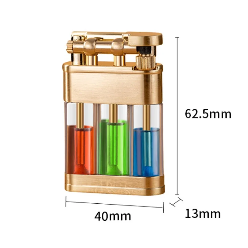 Metal Exquisite Personalized Three Color Transparent Oil Bin Kerosene Open Fire Lighter Retro Grinding Wheel Gift Lighter