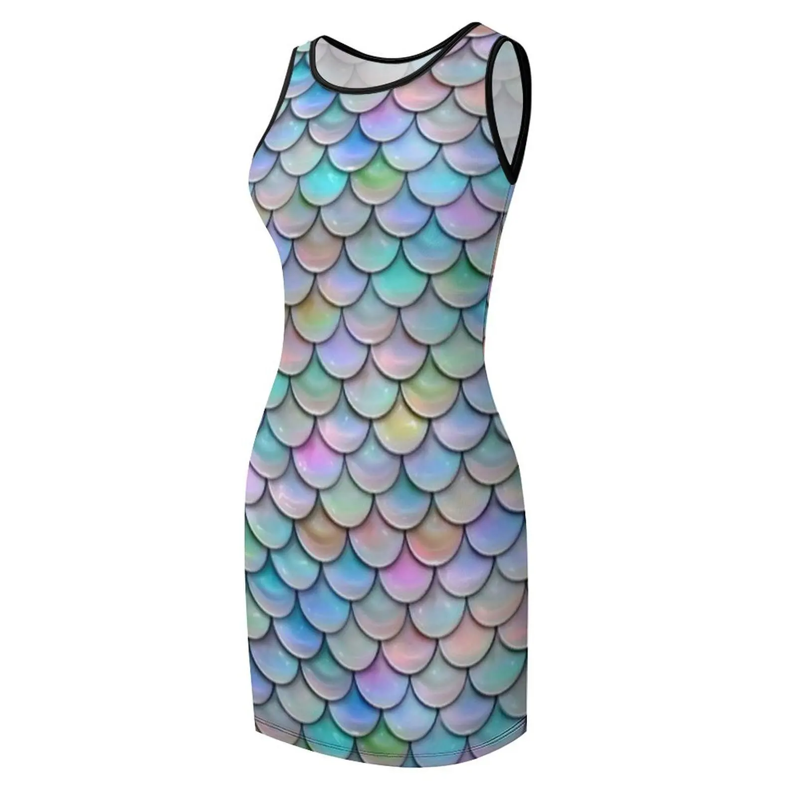 حورية البحر قشور السمك متعدد الباستيل قوس قزح بلا أكمام فستان الشمس فساتين فاخرة فستان الصيف يوميا #4