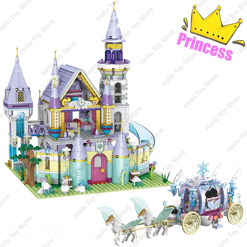 

2024 Princess Windsor Girl Carriage Toys Classic Cartoon Castle Girls Friends Dolls Model Villa Castle Bricks Kids Birthday Gift