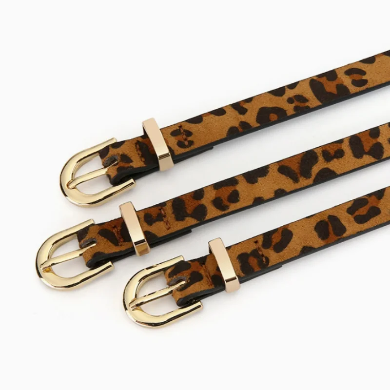Retro Boho Style Leopard Print Thin PU Belt - Slim Fit Decorative Belt for Women Daily & Party