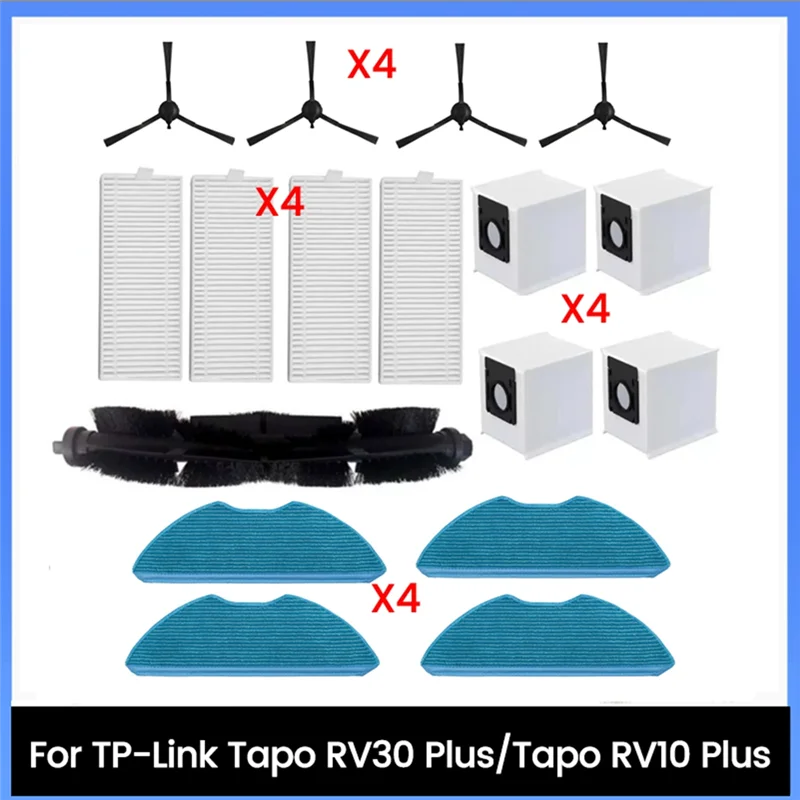 

17 шт. для TP-Link Tapo RV30 Plus/Tapo RV10 Plus, детали для пылесоса, основная боковая щетка, фильтры, тканевые мешки для пыли-AA26