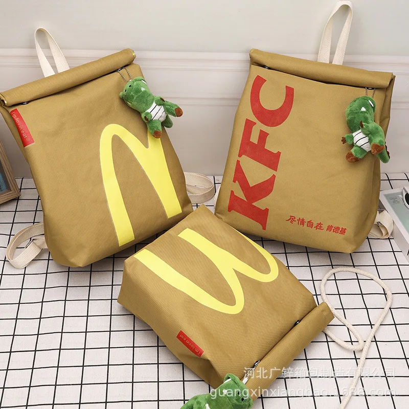 2024 New Mcdonald Backpack Collaboration Diagonal Canvas Waterproof Campus Women'S Small Single Shoulder Backpack Birthday Gift