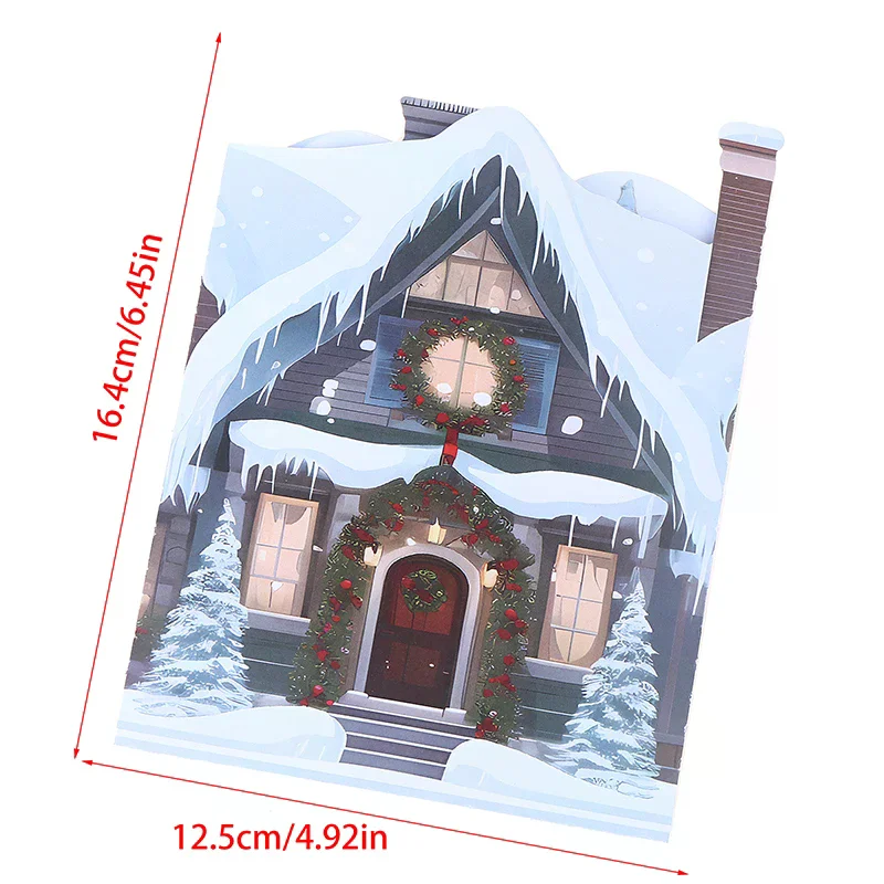 قطعة واحدة من بطاقة عيد الميلاد ثلاثية الأبعاد مع منزل شتوي ثلجي ومغلف بتصميم ELK متضمن تحية احتفالية لأصدقاء العائلة #6