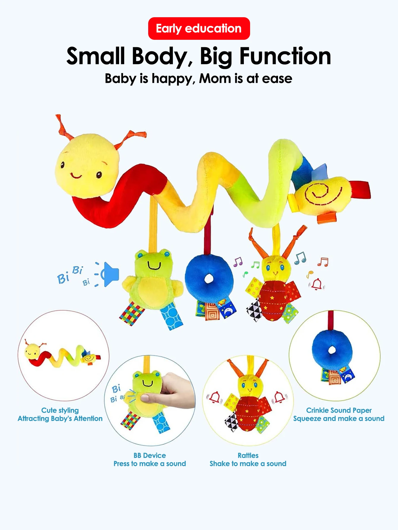 Buntes Etikettenbett für Kleinkinder und Babys von 0 bis 6 Monaten, hängendes Baby-Komfortspielzeug um das Bett, hängendes Spielzeug für den Autositz