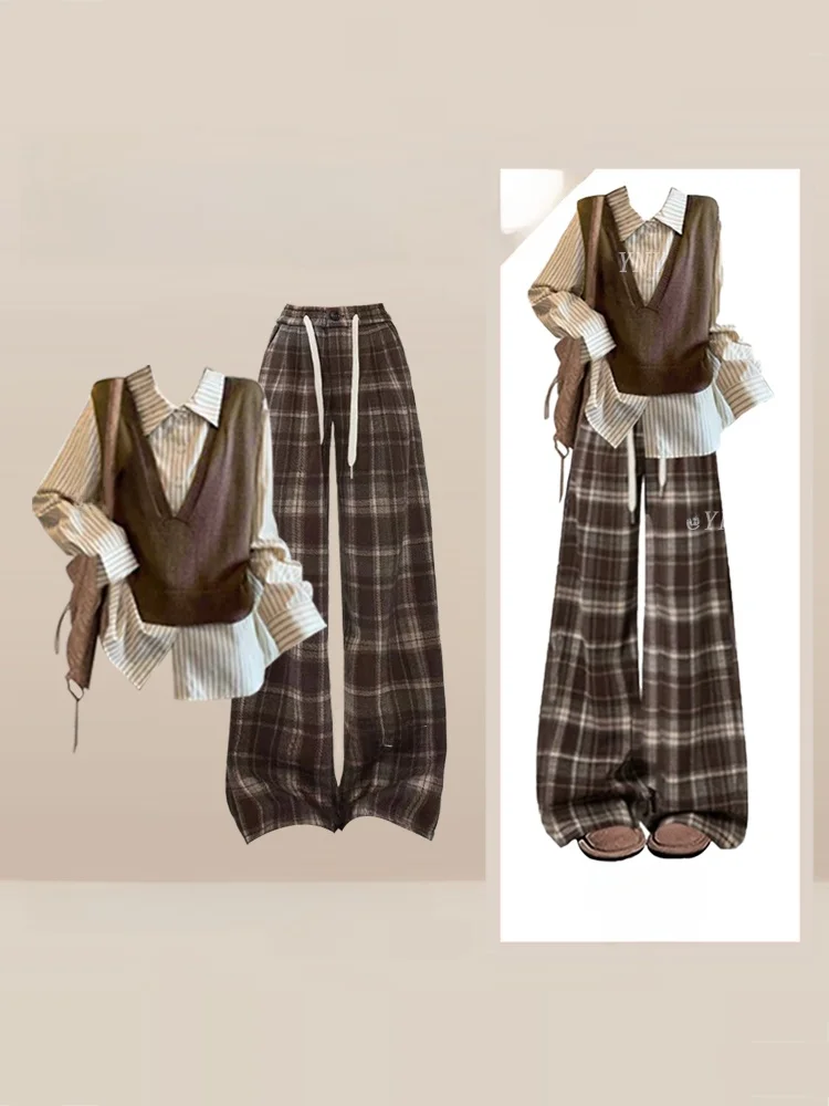 

Комплект из двух предметов A-Silky Cool Girl: футболка и брюки с высокой талией, повседневный осенне-зимний модный ансамбль, женская одежда премиум-класса