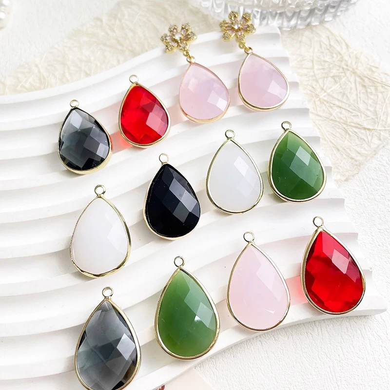 

5 Pieces Copper Edged Water Droplet Shaped Faceted Pendant DIY Manufacturing Fashion Jewelry, Necklace, Bracelet Accessories