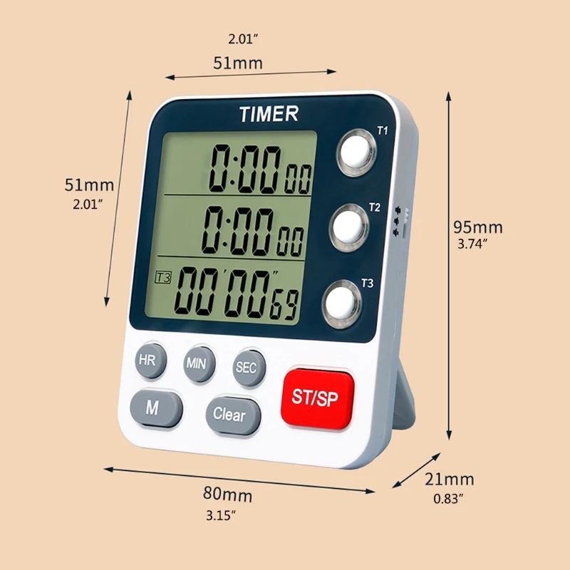 Digital Dual Kitchen Timer Cronômetro Display Suporte alarme volume ajustável