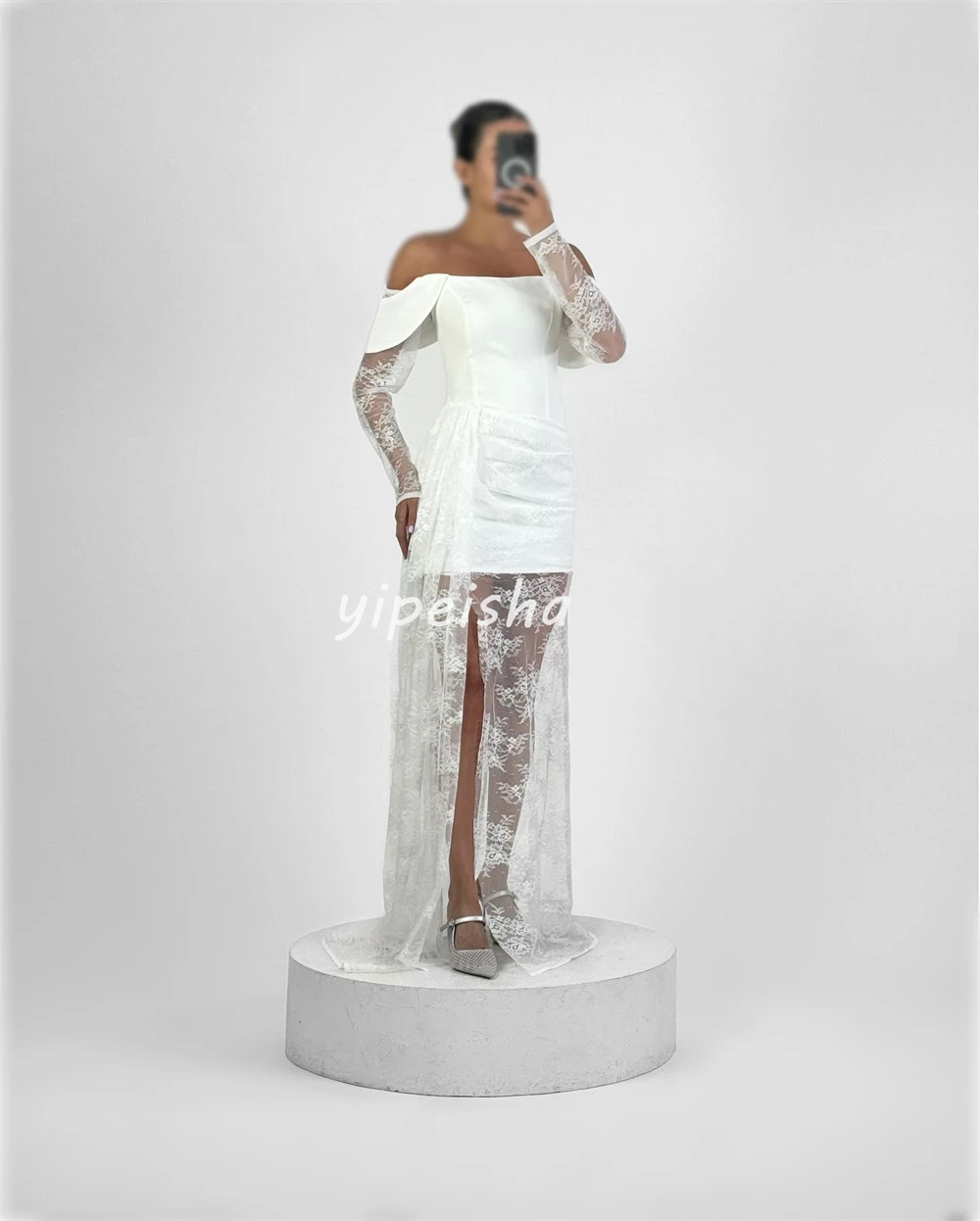 Abiti lunghi personalizzati eleganti classici in jersey di pizzo increspato A-line con spalle scoperte Abiti per occasioni su misura Taglie disponibili Sexy