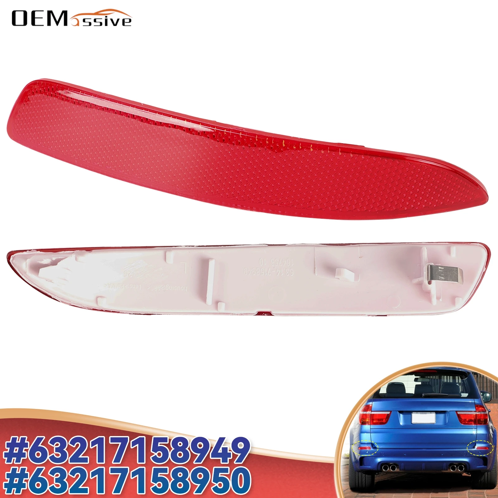 

1 Pair Left Right Rear Bumper Reflector for BMW E70 X5 2007‑2013 63217158949 63217158950 Car Auto Tail Stop Brake Light Lamp Red