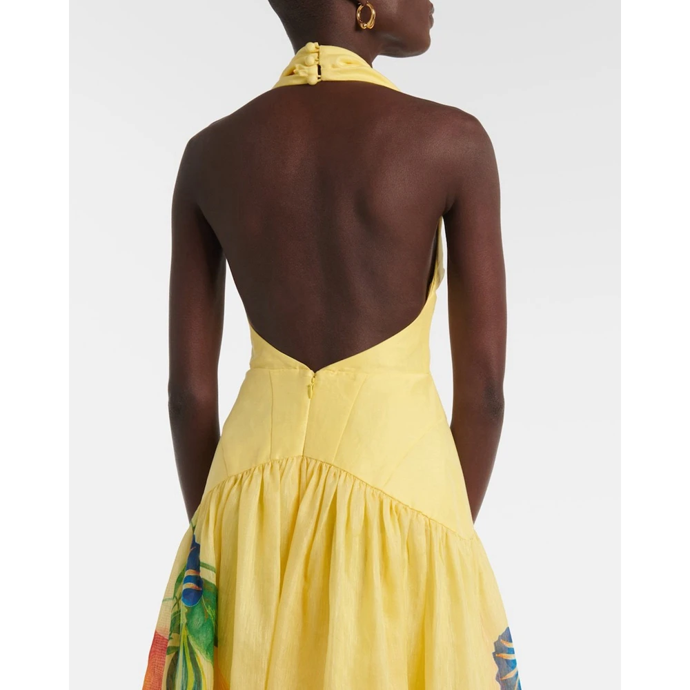 European and American printed halter backless big-swing deep V-neck dress for women