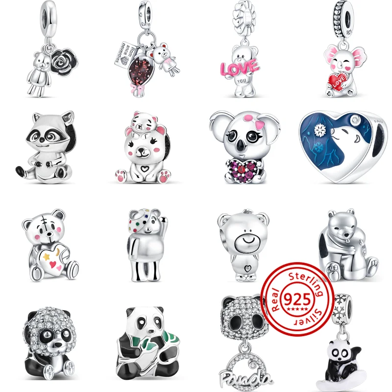 

925 Sterling Silver Panda Polar Bear Love Pendant Fashion Heart Beads Fit Pandora Original Charms 925 Bracelet Classic Jewelry