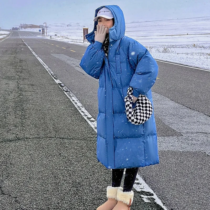 Parka larga y recta para mujer, abrigo de algodón con capucha, chaqueta acolchada holgada coreana, Parkas cálidas a la moda, prendas de vestir de