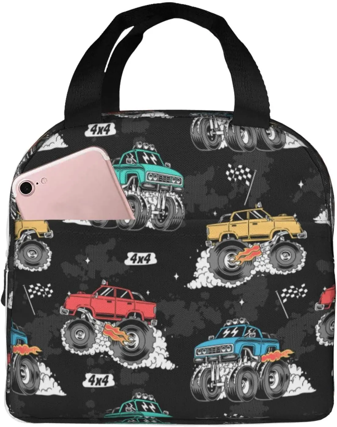 Monster Trucks Lunch Bag Compact Tote Bag Reusable Lunch Box Container For Women Men School Office Work, 6l