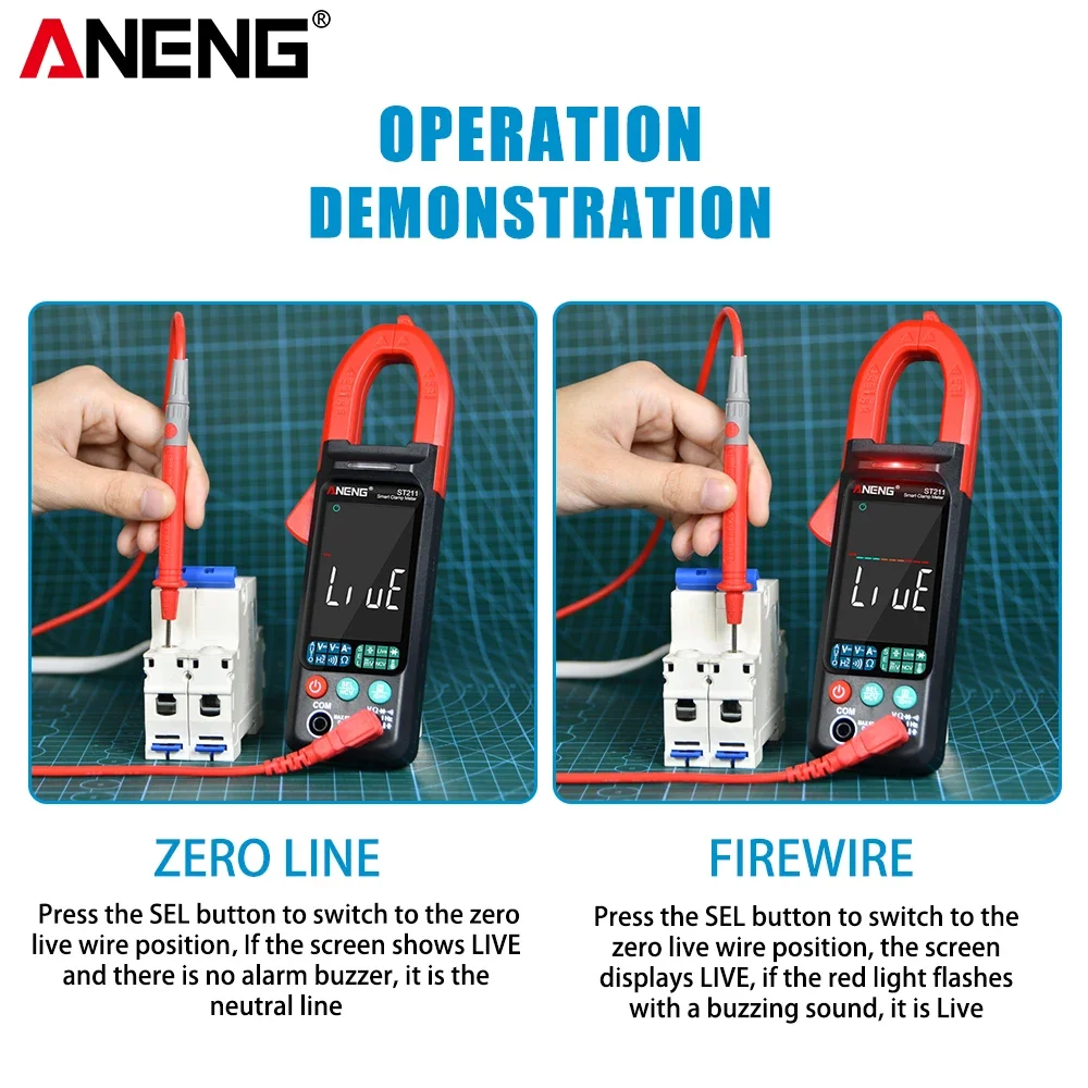 ANENG ST211 Digital Clamp Meter 6000 Counts Multimeter DC/AC  Voltage Current Tester Car Amp Hz Big Color Screen NCV Ohm Test