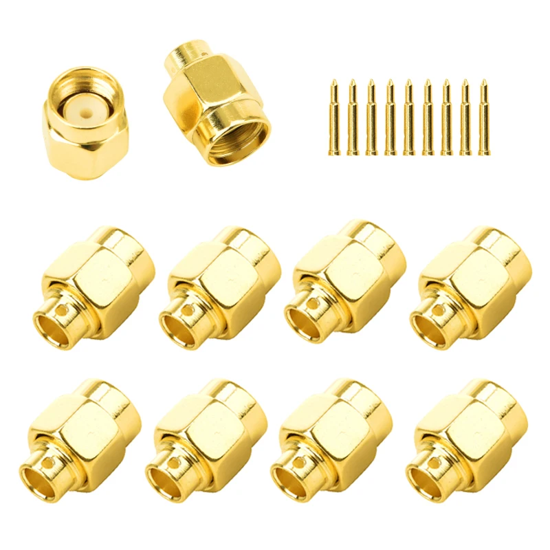 10PCS Gold-Plated Brass SMA Male Connector Kit for RG402/UT-141/SR402/EZ141 Cables DC-6GHz RF Performance Low VSWR 1.3