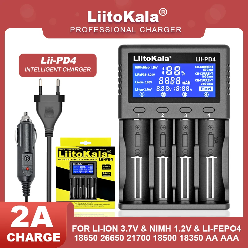 Veitokala Lii-PD4 LCD 3.7V/1.2V/3.2V/3.8V Nilaissée 18650 16340 18350 18500 21700 20700 Chargeur de batterie au lithium