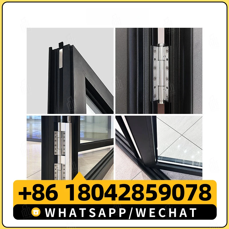 Rejilla negra moderna 5 puertas plegables interiores de aluminio de 6 paneles puertas plegables exteriores de vidrio bajo para Patio