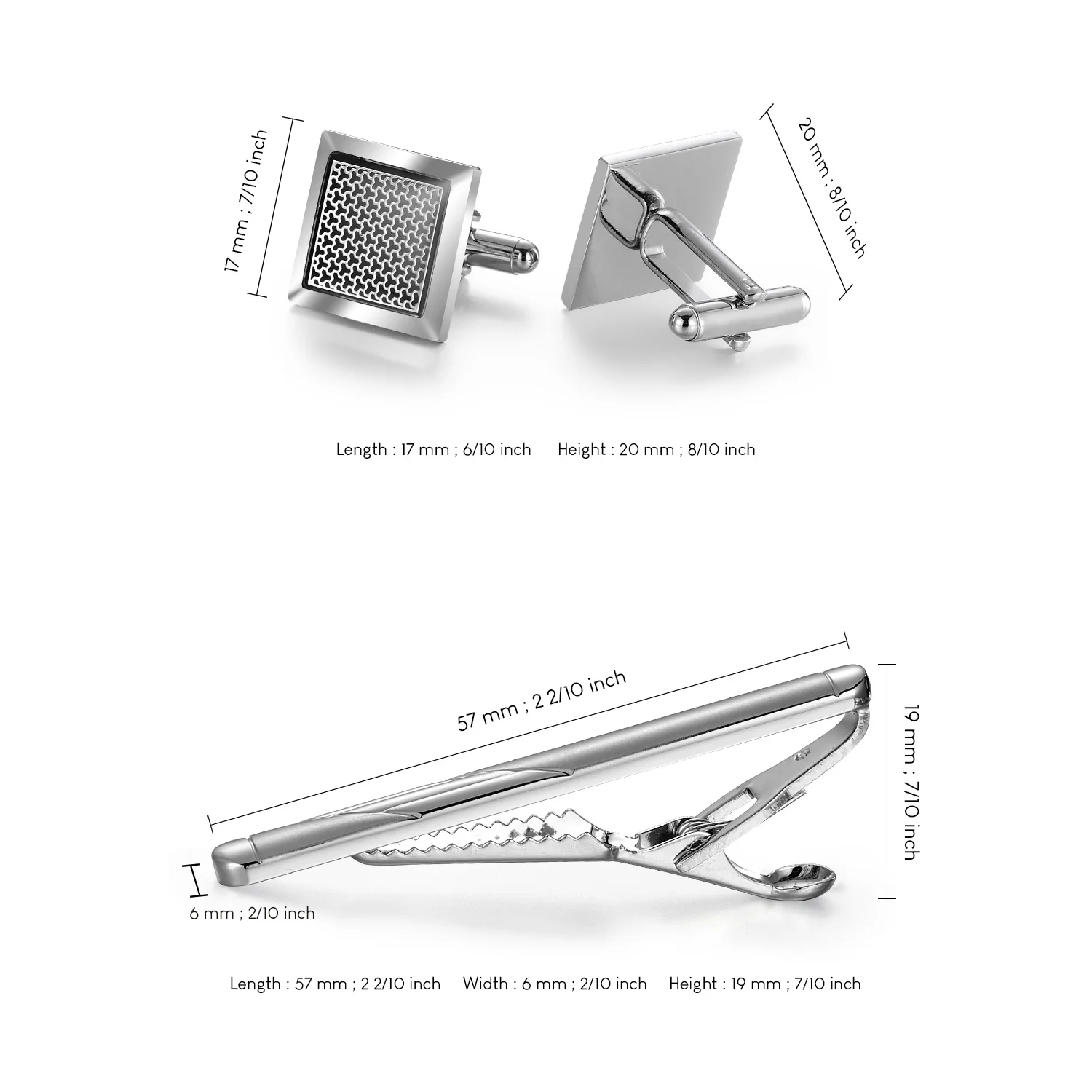 Cufflinks Tie Clip Set Square Man Shirt Cufflinks For Mens Sliver Men Cuffs Tie Clip Copper Tie Pins Wedding Guests Gift Jewelry