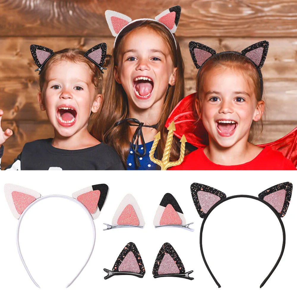 

LOVEKIKI 3 шт. двусторонняя повязка на голову с кошачьими ушками и блестками для девочек, милая заколка для волос с животными, головной убор с героями мультфильмов, аксессуары для волос для косплея
