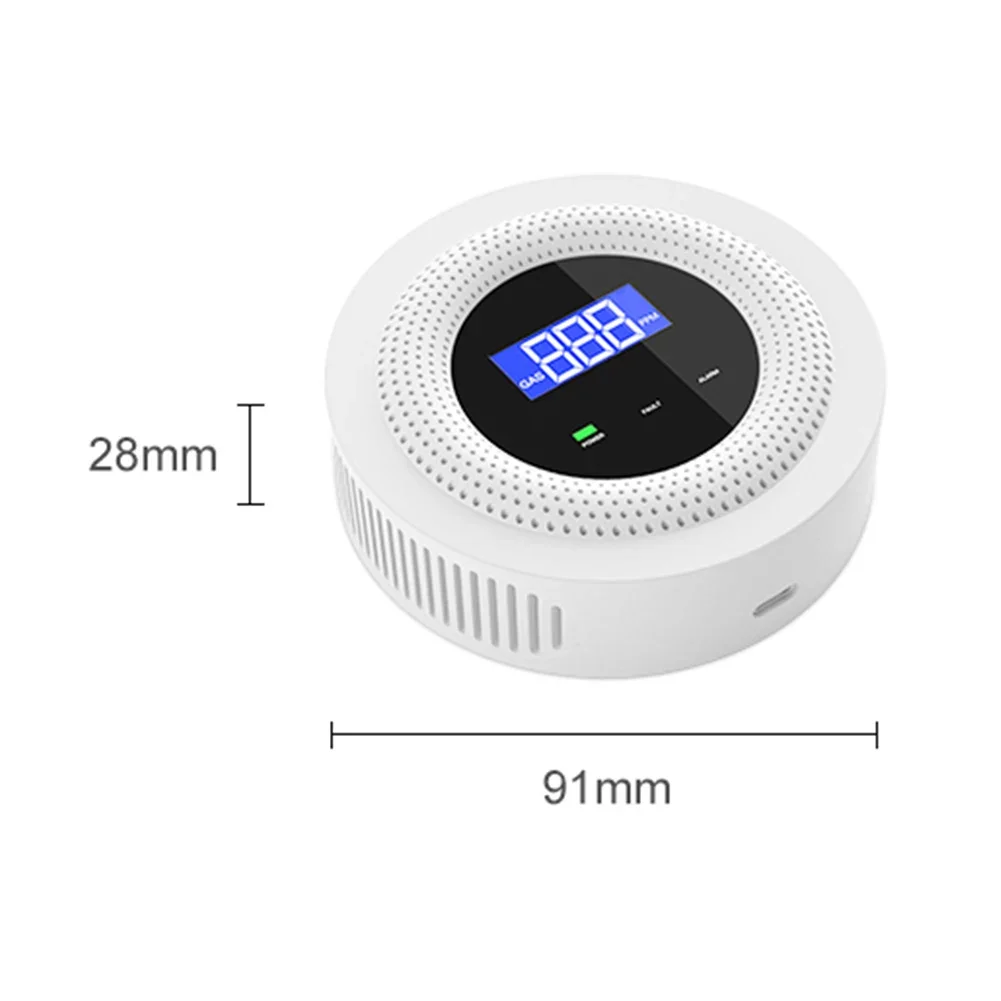 Tuya Smart WiFi Gas Leak Detector Gas Leak Sensor APP Remote Control USB Type-C Power Multifunctional for LPG Gas Biogas Methane