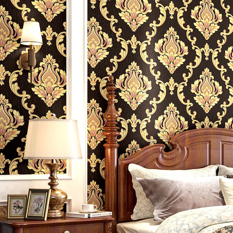 European Style Wallpaper Luxury Living Room Damascus Hotel 3D Embossed Background Paste the Wall Non Self Adhesive Wallpaper