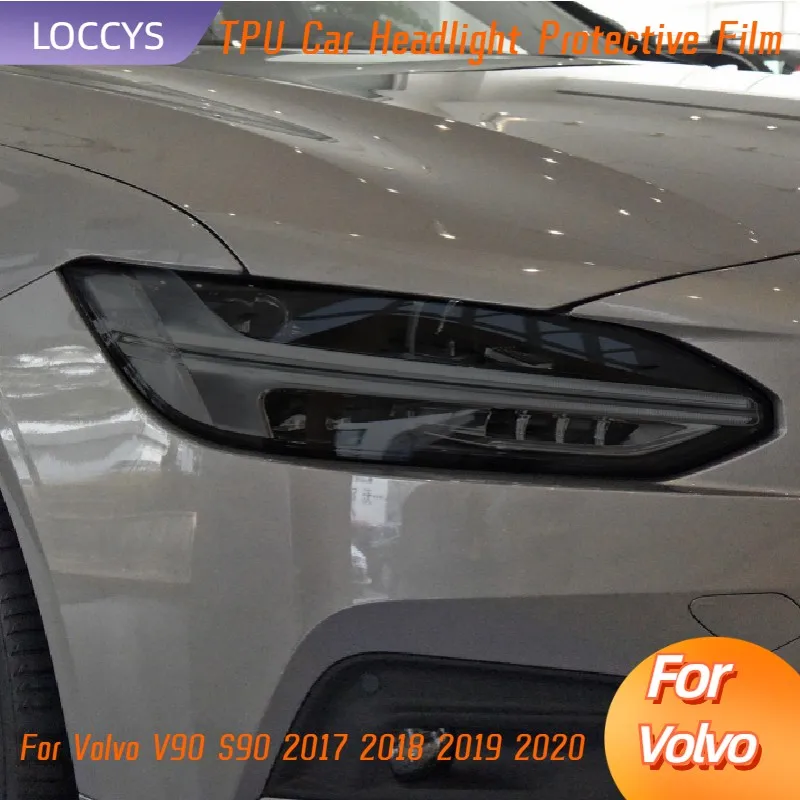 

For Volvo V90 S90 2017 2018 2019 2020 Car Headlight Protective Tint Film Smoke Black Transparent TPU Light Sticker Accessories