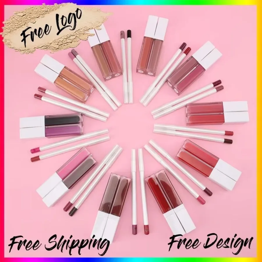 Private Label 2 stks/set Vloeibare Lipstick & Lipliner Kit Matte Langdurige Waterdichte Non Stick Cup 21 kleuren Naakt Lip Set Bulk