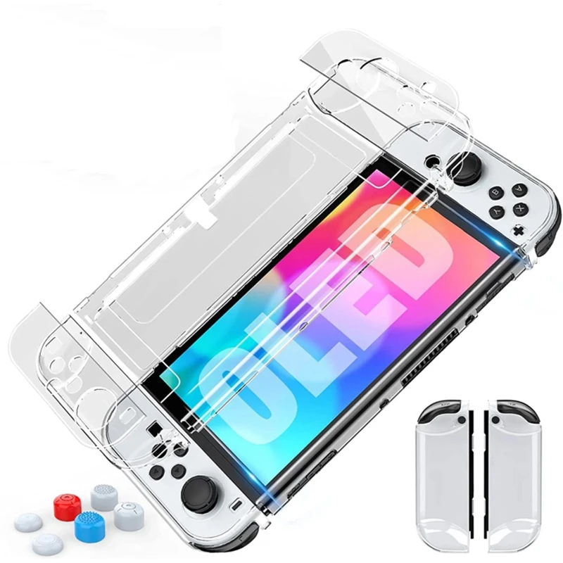 RISE-Case Dockable para Nintendo Switch, modelo OLED, funda protectora transparente para PC Con tapa para el pulgar para Joy-Con Switch OLED