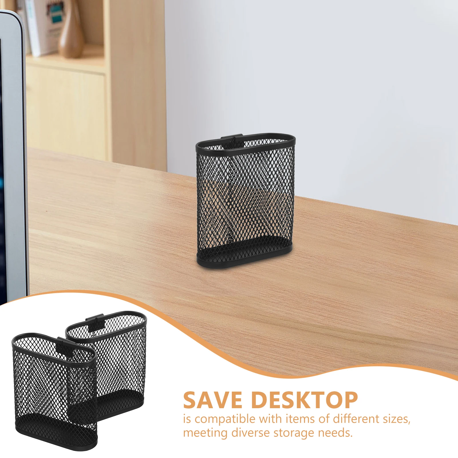 

2pcs Mesh Pen Holder Oval Metal Pencil Cup Organizer With Side Hanging Office Storage Container For Stationery Desk Accessories