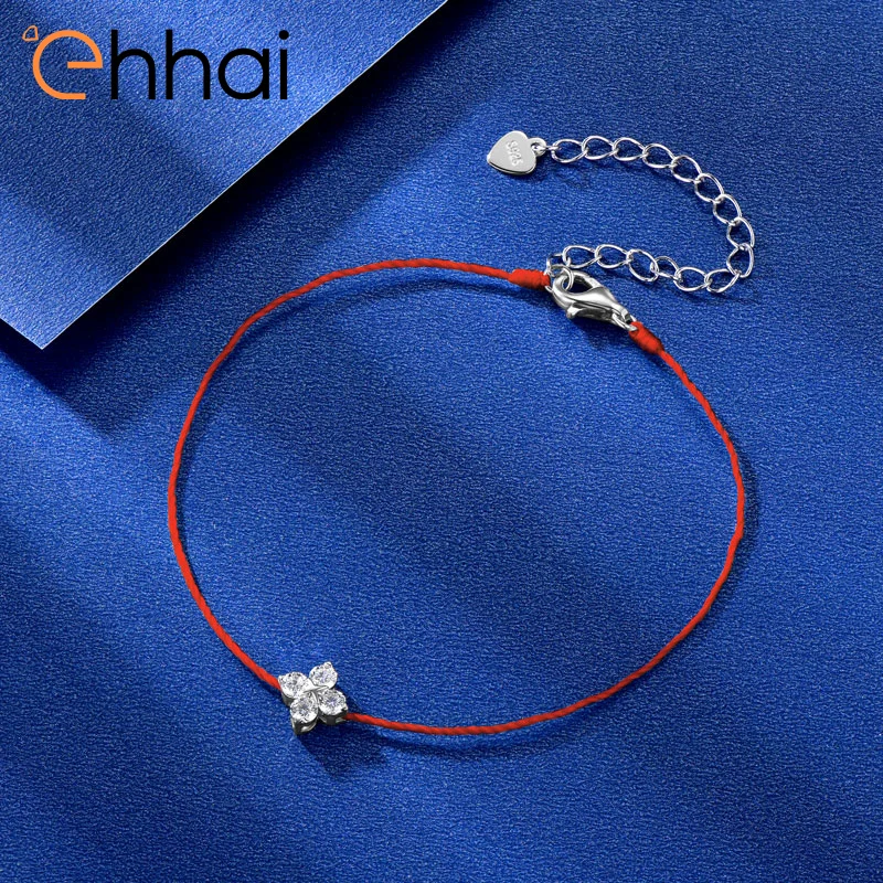 

Ehhai GRA Certified S925 Sterling Silver 2.5MM Moissanite Blue Red String Flower Bracelet Rope for Women Wedding Jewelry Gifts