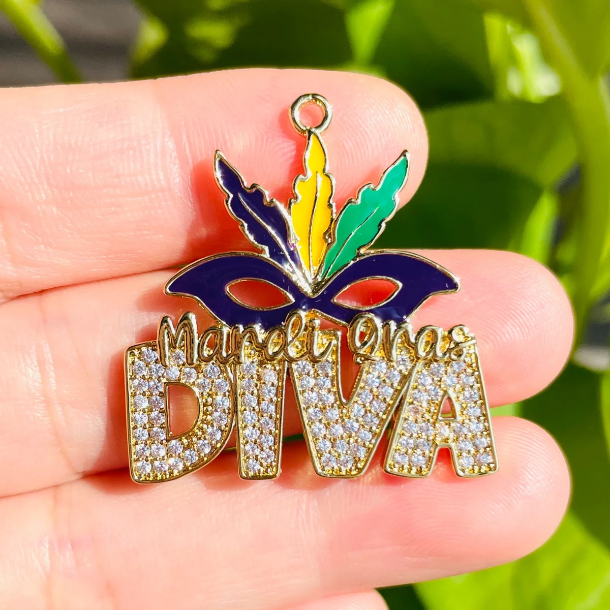 5pcs Enamel Micro Paved Mardi Gras Mask Diva Words Charms Louisiana Pendants for Women Bracelet Necklace Making Jewelry Finding