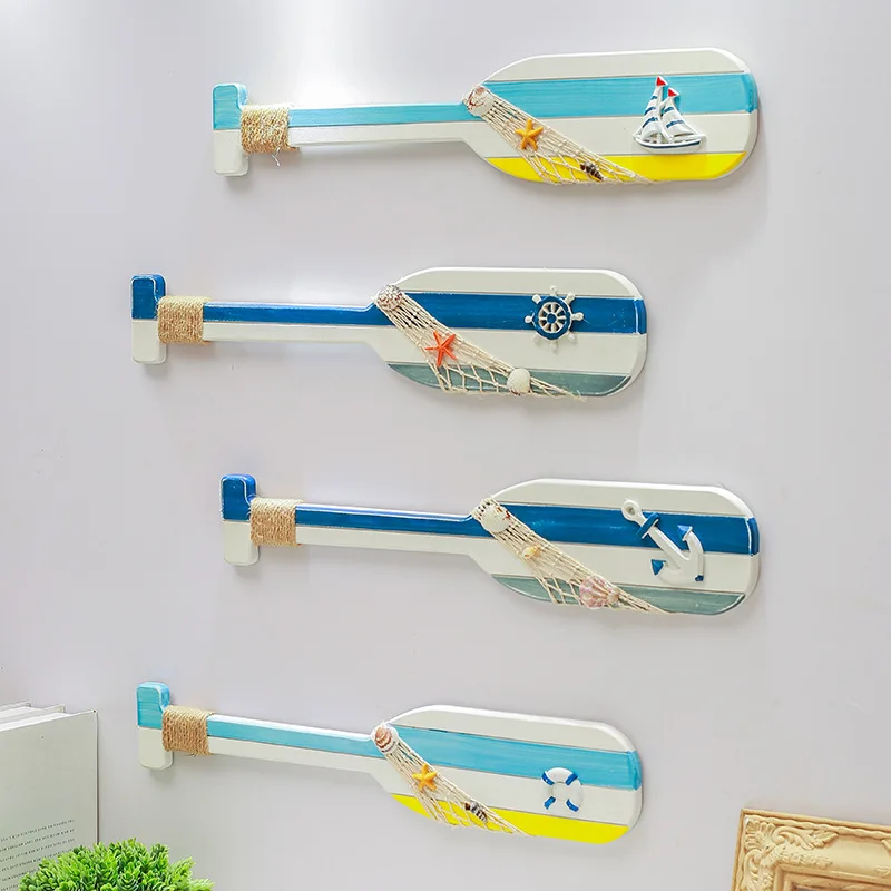 Wooden Oar Wall Decor Nautical Wood Paddle Pendant Mediterranean Style Wall Hanging for  Home Ocean Theme Party Decoration