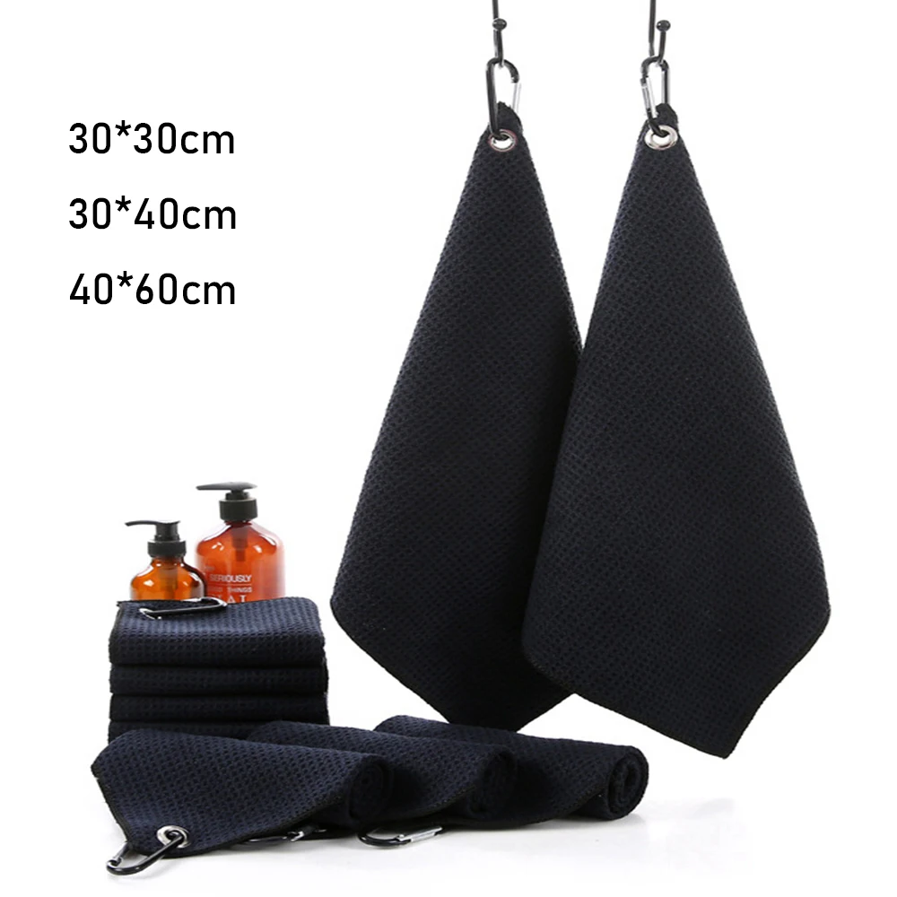 Black Microfiber Cotton Golf Towel With Carabiner Hook Cleans Clubs Golf Towel Balls Hands Cleaning Towels 30*30/30*40/40*60cm - view 5