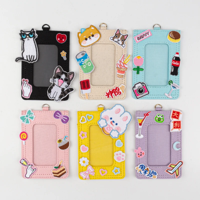 

Korean Canvas Card Holder DIY Personalized Name Tag ID Card Purse Women Children Student Cardholder
