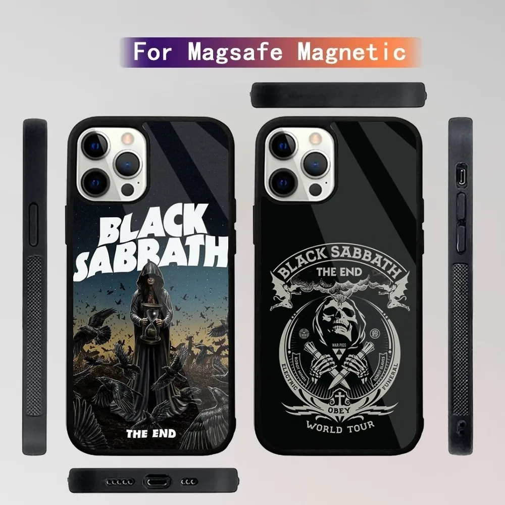 B-BlackS S-Sabbath Band Funda de teléfono para iPhone 16,15,14,13,12,11,Plus,Pro,Max Mini Magsafe Carga inalámbrica magnética