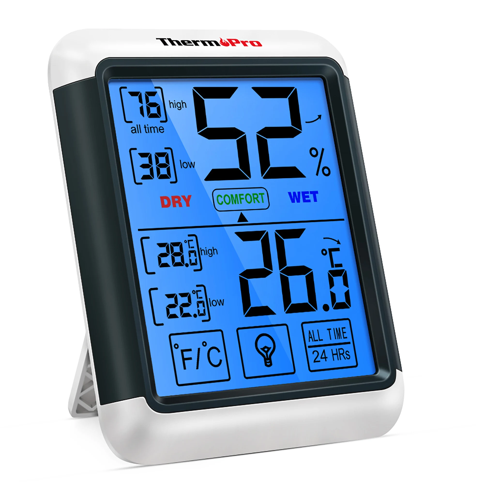 Thermopro TP55 Indoor Digital Thermometer Hygrometer Touchscreen Backlight Humidity Temperature Sensor Weather Station For Home