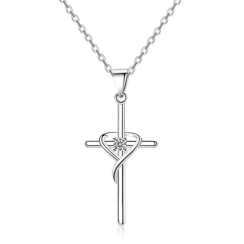 Neue 925 Sterling Silber Halskette Anhänger Kreuz 5A Zirkon für Damen Hochzeitsschmuck Verlobungs-Charm Party-Geschenk Feine Kette – Detail 1