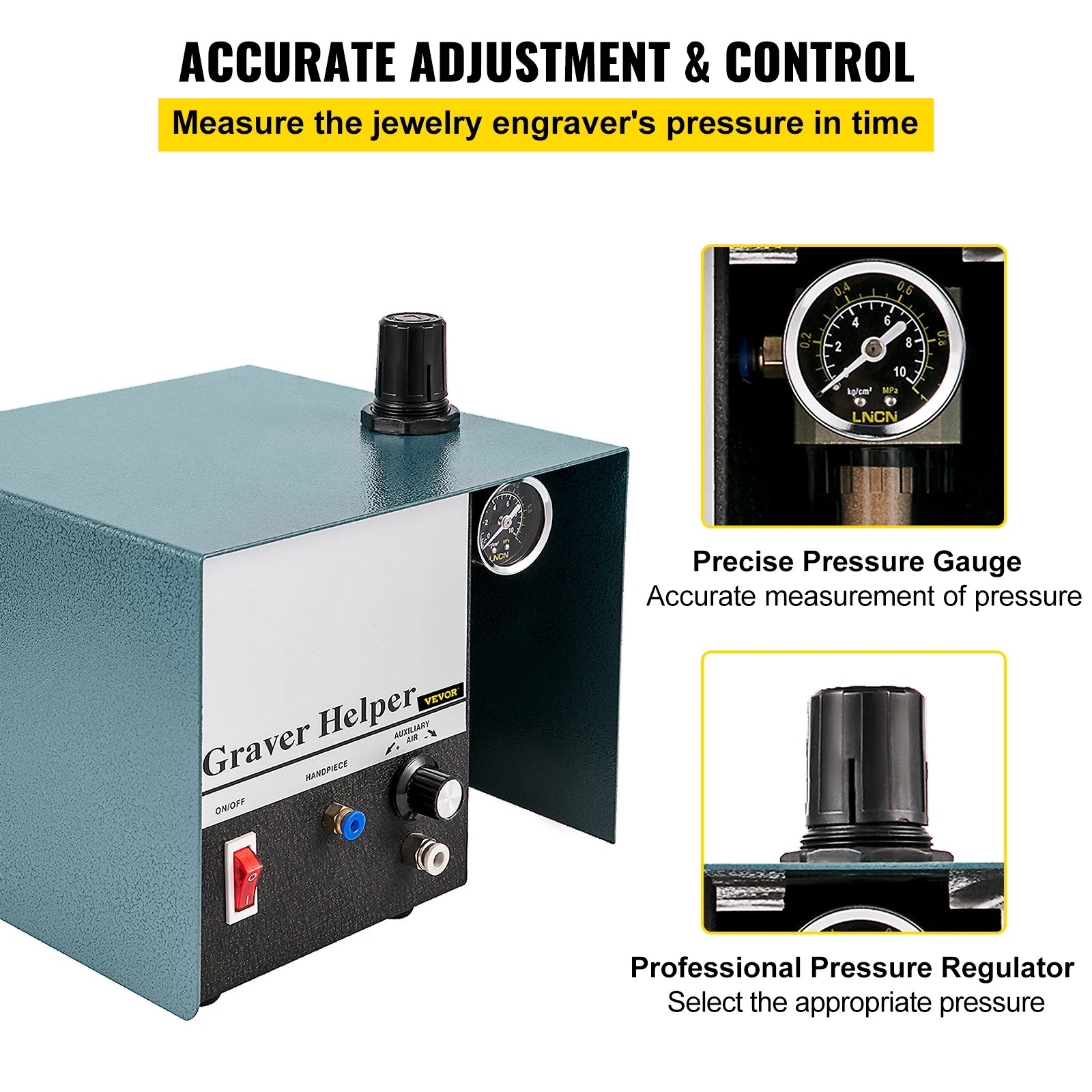 VEVOR Pneumatic Engraver Single Ended 1400RPM Jewelry Pneumatic Impact Graver Engraving Machine for Carving Mosaic DIY Craft