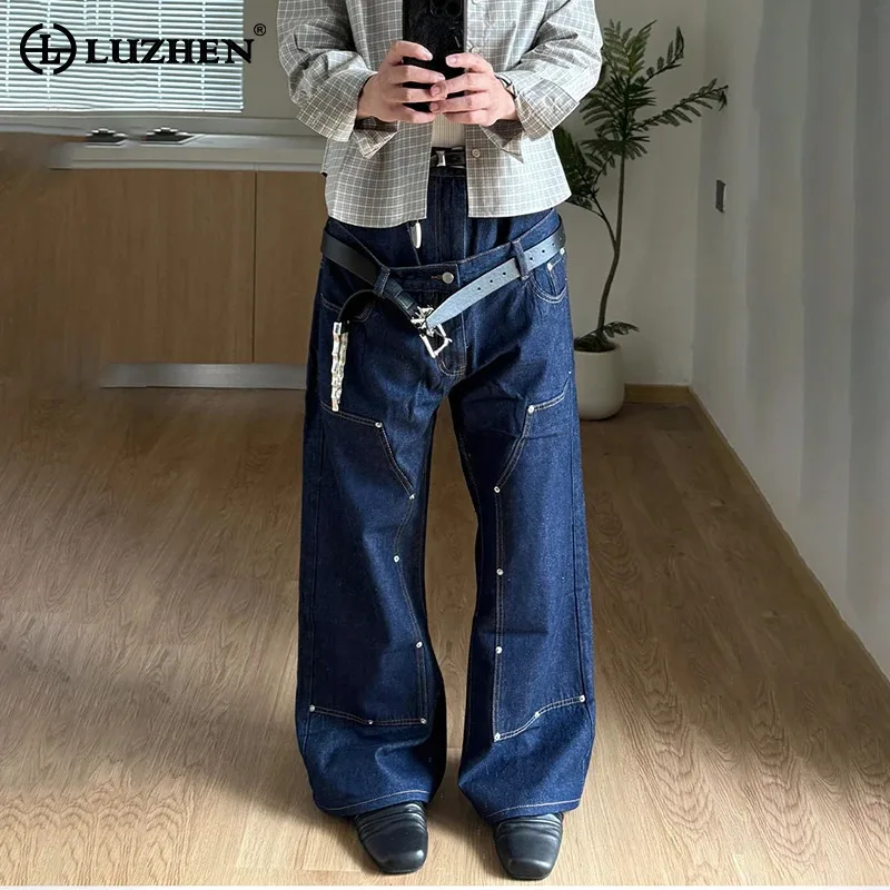 

LUZHEN заклепки металлические украшения в стиле пэчворк дизайн прямые джинсовые брюки мужская мода 2025 новые оригинальные красивые свободные джинсы JY3777