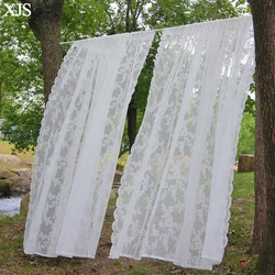 French White Lace Sheer Curtains, Rod Pocket Curtains Window Treatments Ready Made for Wedding Decor & Living Room Bedroom