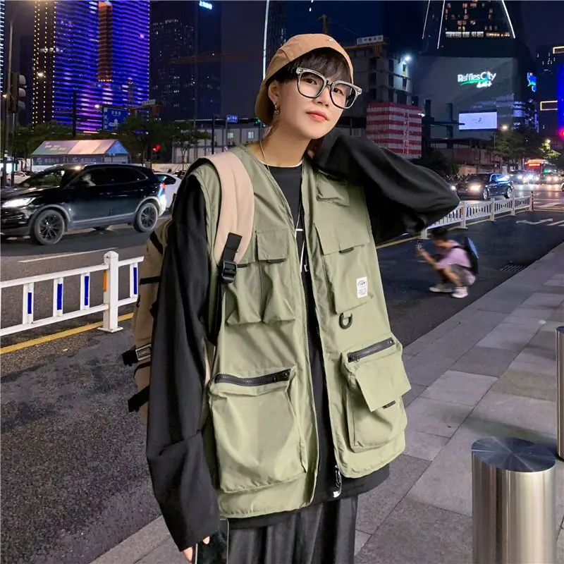 

Multi Pocket Parachute Biker Motor Coat Vest Men Casual Military Tactical Techwear Jacket Tank Tops Cotton Hip Hop Summer Spring