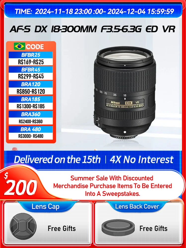 Nikon AF-S DX 18-300mm F3.5-6.3G ED VR 18-200mm F3.5-5.6G II 18-105mm 18-140mm APS-C Zoom DSLR Camera Lens 18 300 3.5 6.3（Used）