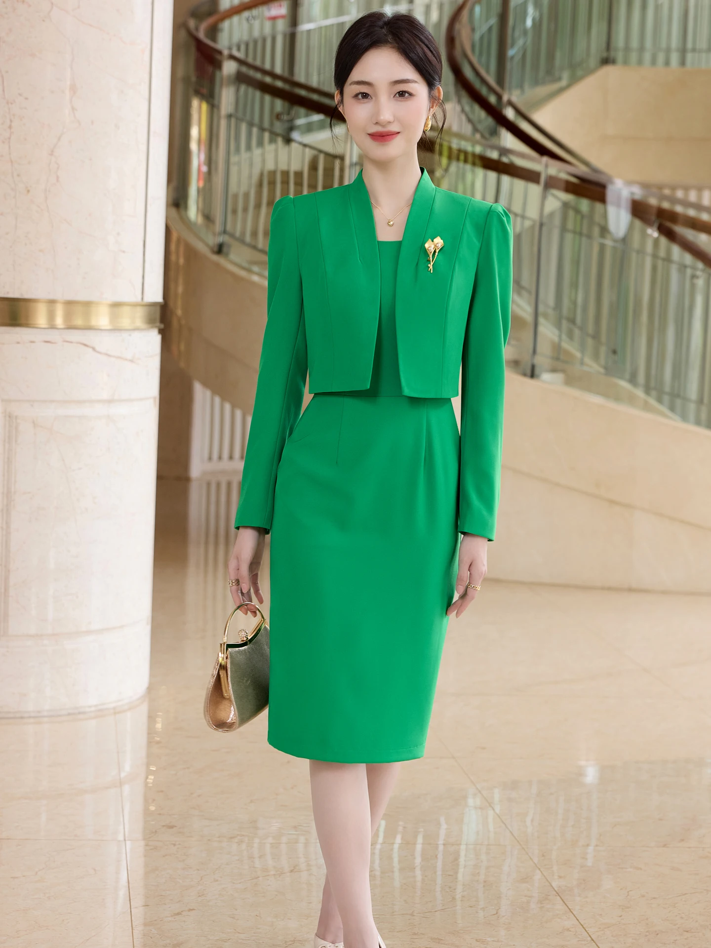 Alyssa Fashionable Business Women's High-Quality Two-Piece Set Dress + Suit Jacket Elegant Slim-Fit Autumn Winter New Arrival