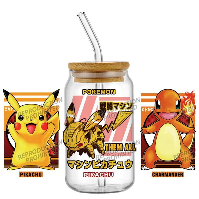 

Hot topic Cartoon DIY 16oz UV DTF Cup Wrap Transfers Stickers Decorate Mugs Beer Can Bottle Libbey Glass Pokemon Pikachu