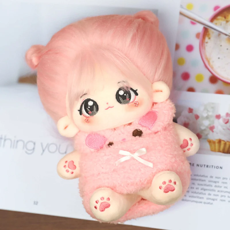 20cm Kawaii Plush Cotton Doll Idol Stuffed Super Star Figure Dolls Pink Bunny Cute Fat Body Girl Doll Can Change Clothes Gift